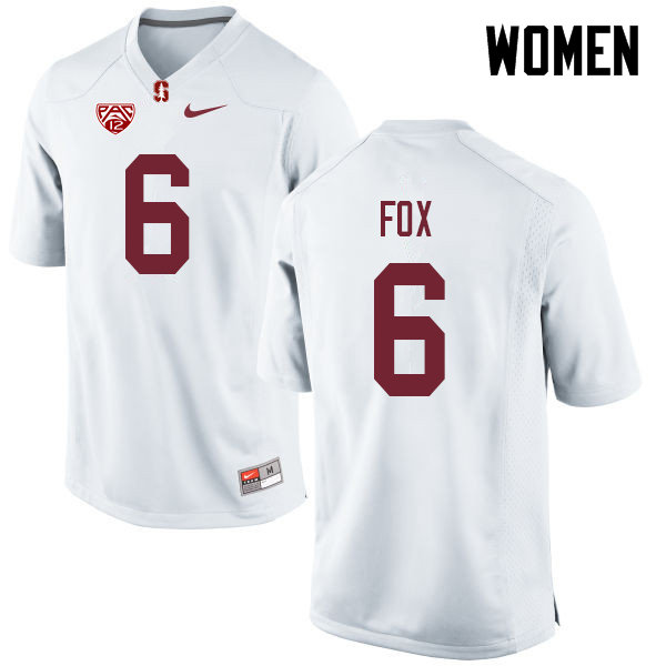 Women #6 Andres Fox Stanford Cardinal College Football Jerseys Sale-White - Click Image to Close